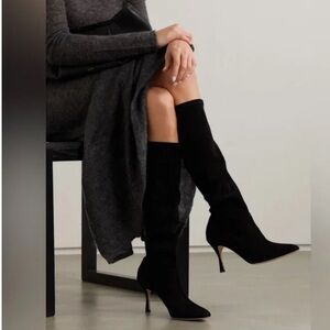 Manolo Blahnik “Pamfilo”Black Suede Knee Heel Boots